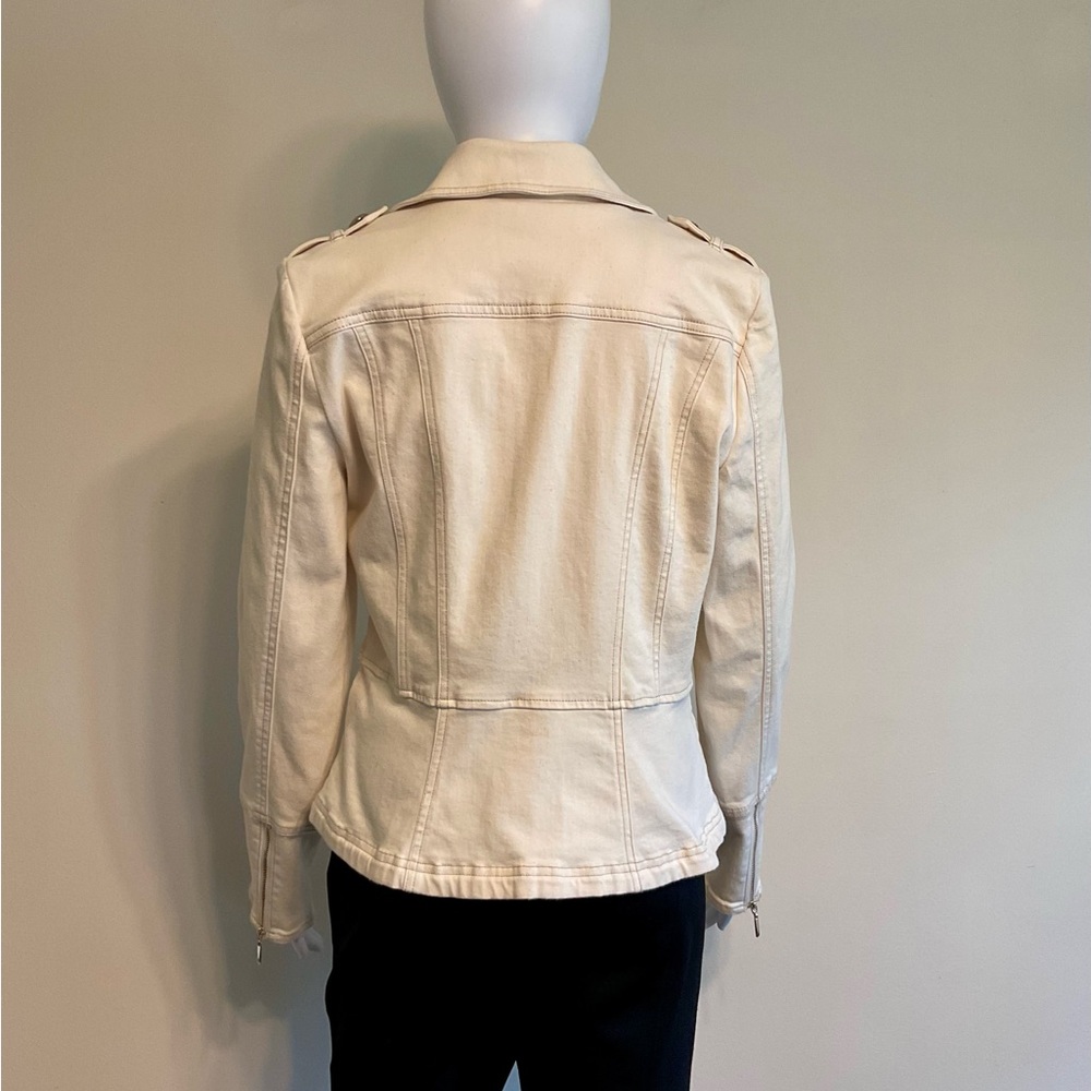 White House Black Market Stretch Denim Moto Jacket~Size 6~Parchment~NWOT - Picture 8 of 8